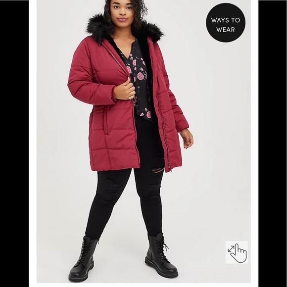 Torrid Red/Black F&F Puffer Jacket - Picture 3 of 6